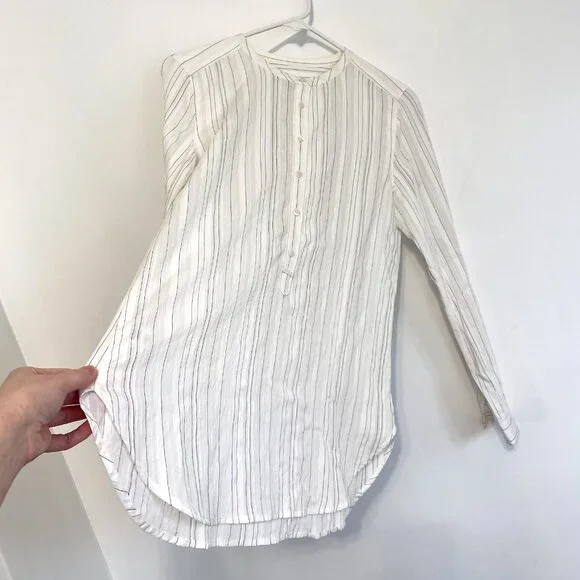 ANN TAYLOR LOFT White Black Textured Pinstripe Striped Long Sleeve Popover Tunic - Picture 11 of 16